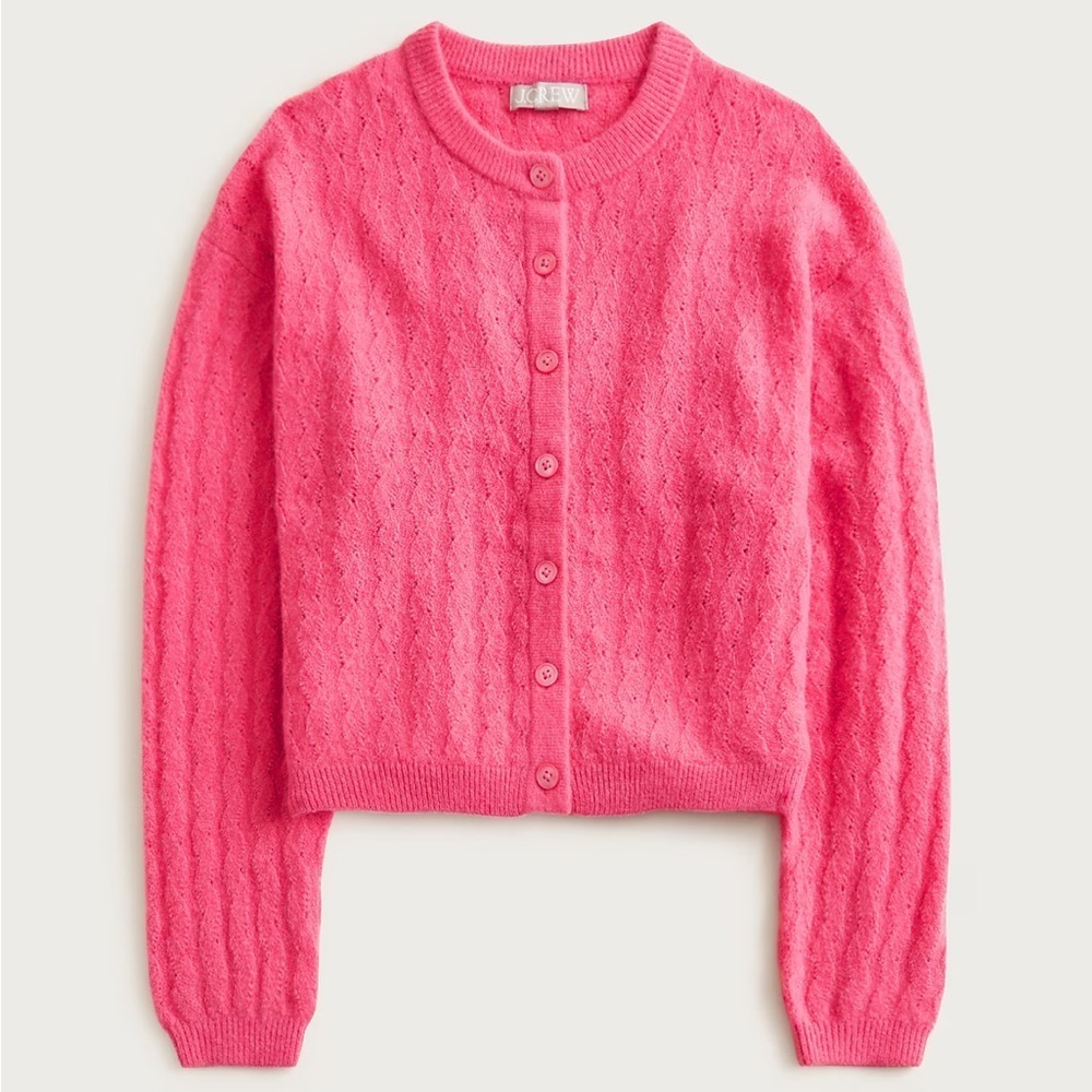 J crew dragon fruit pink Supersoft pointelle bubble-hem cardigan